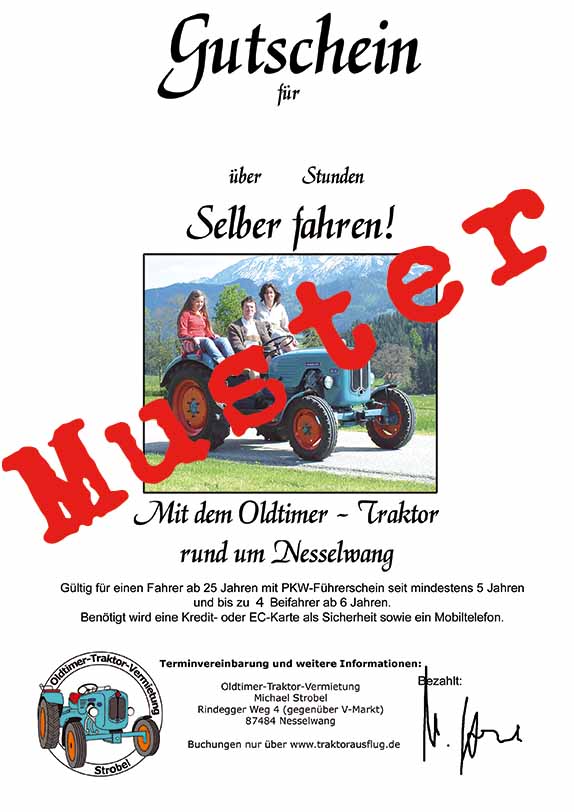 Gutschein für eine Traktorfahrt Erlebnisgutschein